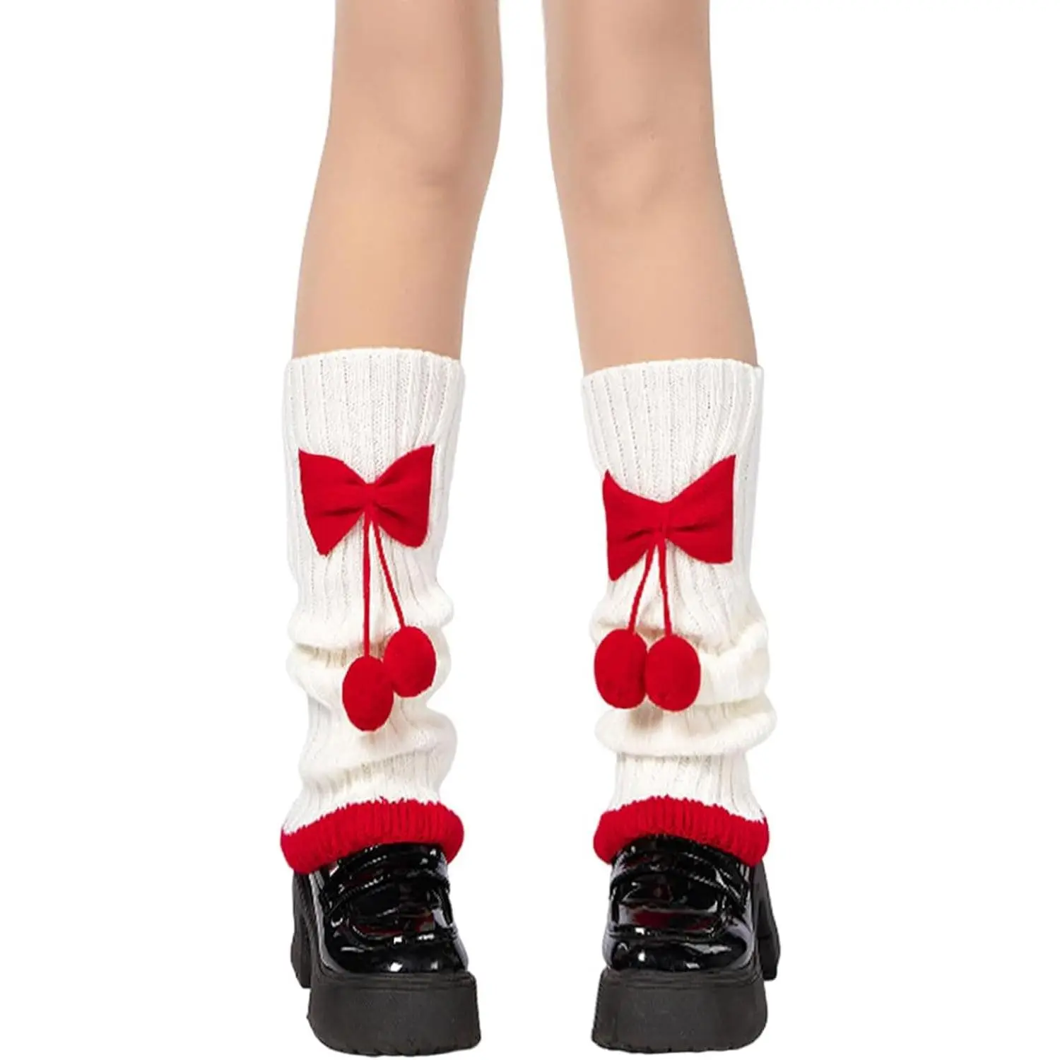 Women's Ribbed Knit Leg Warmers Y2K Knee High Lolita Bow Colorblock Leg Sleeve Socks for Girls