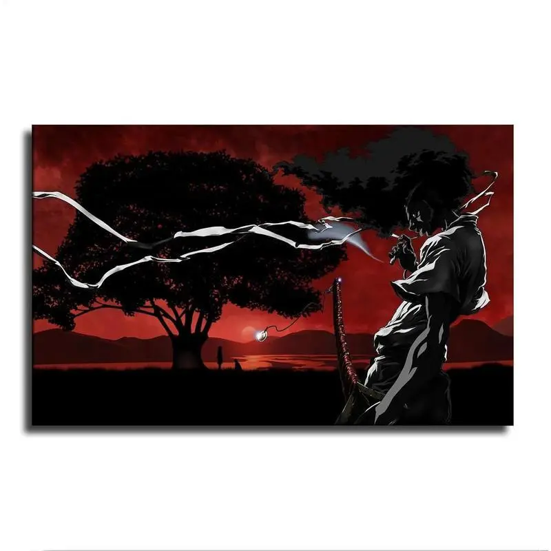 Anime Afro Samurai Man Graphic Print Paper Poster - Multi-Size with Border, Bedroom Wall Decor, Artistic Home Supply Gift, Shipping Tube Included
