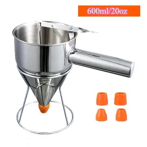 Stainless Steel Pancake Batter Dispenser with Ergonomic Squeeze Handle - 20.29oz Capacity |   Multi-Purpose Kitchen Tool for Perfect Funnel Cakes, Cupcakes, Candle Wax Pouring & More |   Leak-Proof Design |   Dishwasher Safe | Grade Baking