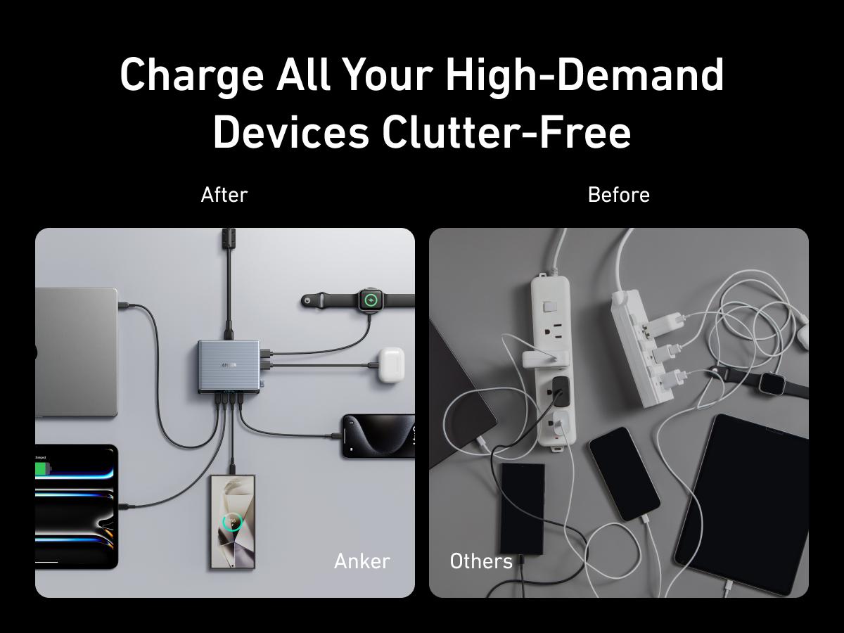 Anker Prime Charger, 250W 6-in-1 GaN Charger with Smart LCD, Ultra-Fast Charging for MacBook, iPhone 17, iPad, and More (Silver)