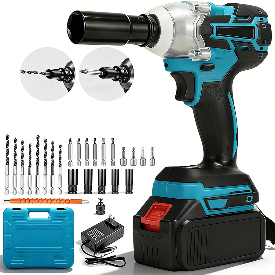 1/2 Cordless Impact Wrench,3-In-1 High Torque Impact Gun ,5 Impact Sockets,8 Drills,10 Screws And Tool Case,Impact Tools For Car Lug Nuts