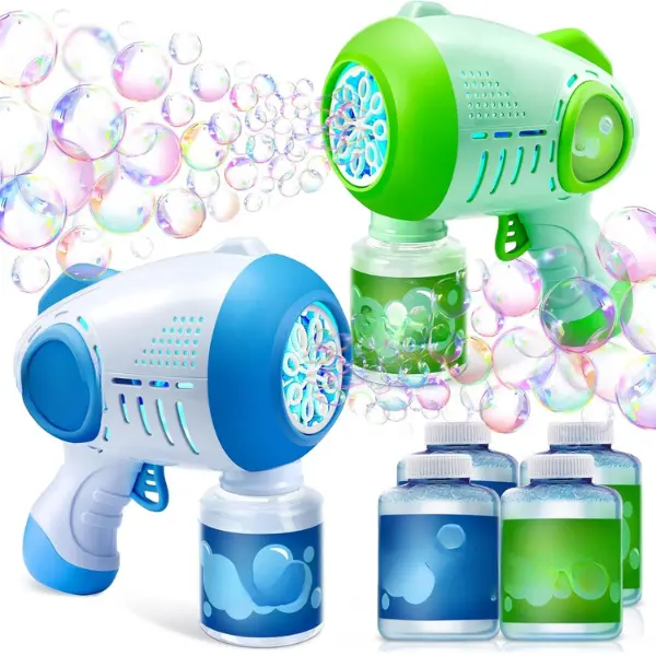 Halloween Fall Gift 2 Kids Bubble Guns with 4 Bottles Solution, Automatic Bubble Machine Gun with 8 Holes for Kids, Adults, Summer Toys, Easter Basket Stuffers, Birthday Gift, Party Favors