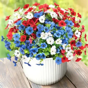 Artificial flowers and artificial plants for outdoor use, spring decorations, red, blue, and white daisies, UV-resistant, suitable for porches, courtyards, window box planters, ideal for Labor Day, Mother's Day, Memorial Day, Valentine's Day, and spring a