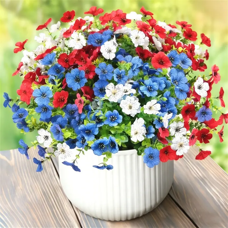 Artificial flowers, artificial plants, Artificial daisy flower for outdoor use, spring decorations, red, blue, and white daisies, UV-resistant, suitable for porches, courtyards, window box planters, ideal for Labor Day, Mother's Day