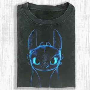 Night Fury Dragon Eye Vintage T-Shirt, Blue Neon Dragon Face Vintage T-Shirt, Dark Fantasy Creature Graphic Tee, Retro Gothic Streetwear, Mythical Dragon Shirt, Fantasy Lover Gift For Him Her Birthday Present