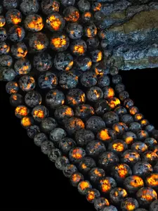 Flame Yooperlite Stone Beads for Jewelry Making, DIY Bracelets, Shows Flame Color Under UV Lamps, Loose Beads for Crafting