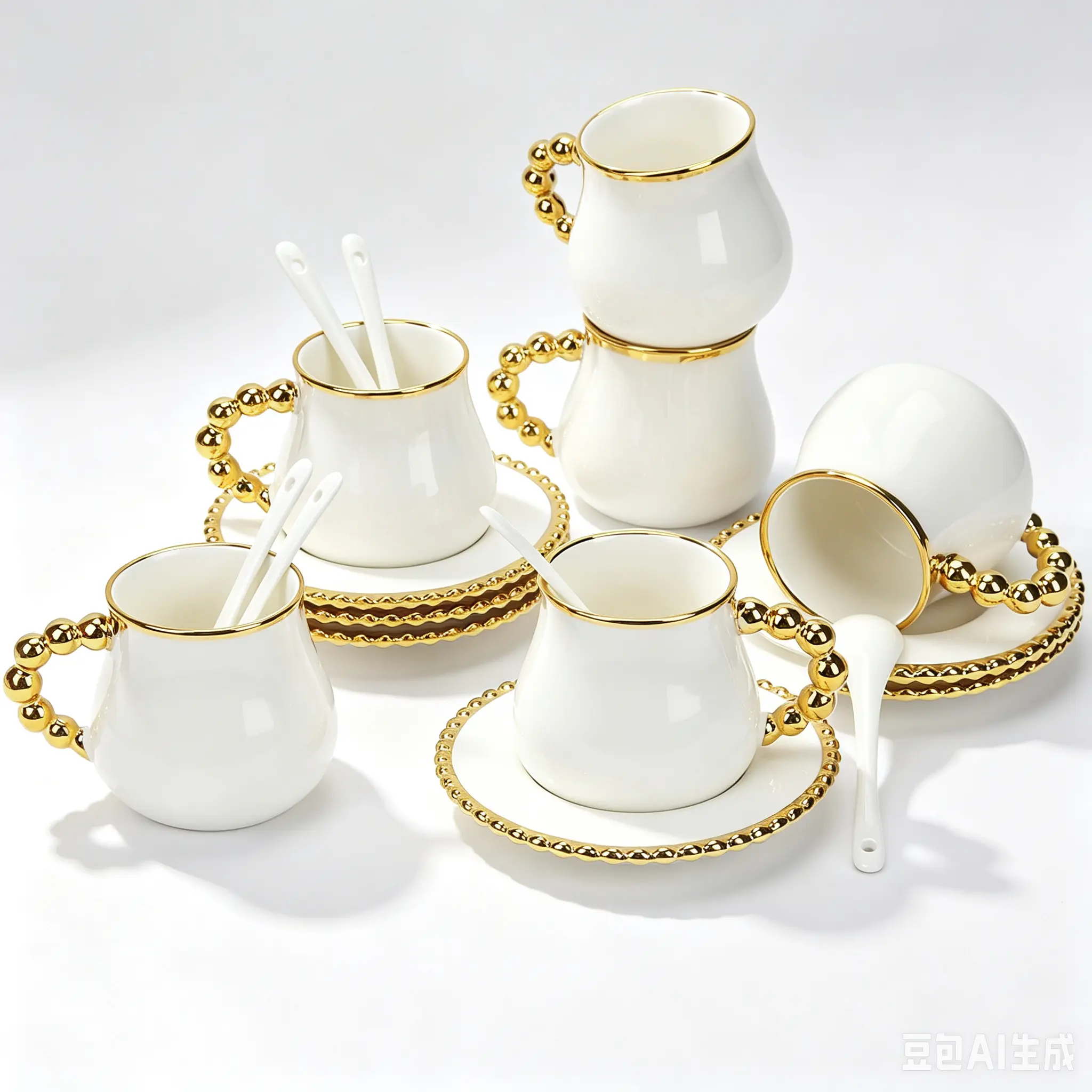 Coffee Cup Set of 6 with Saucers, 8 OZ Ceramic Espresso Cups, Cappuccino Coffee Cup Gift for Double Shot, Latte, Cafe Mocha, Dishwasher & Microwave Safe, Elegant Deco