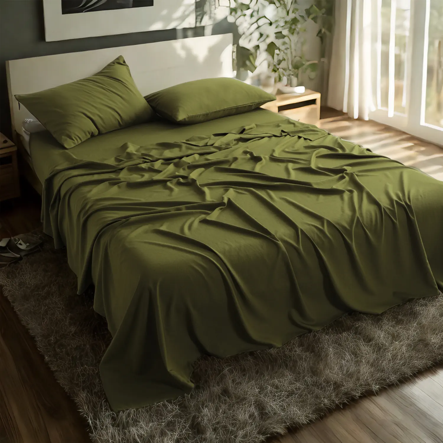 HTA Cooling Bed Set – 3/4-Piece Classic Hotel-Style Bedding Set, 15" Deep Pocket, Luxury Soft & Smooth, Wrinkle Resistant, Fade Resistant, Skin-Friendly Breathable, All Seasons Solid Colors Bedding Gift