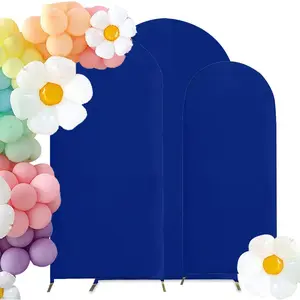 Set of 3 Wedding Arch Cover 6FT,6.6FT,7.2FT Spandex Fitted Stretchy Arch Stand Covers,2 Sided Round Top Chiara Backdrop Cover for Birthday Banquet Arch Decoration(Blue)