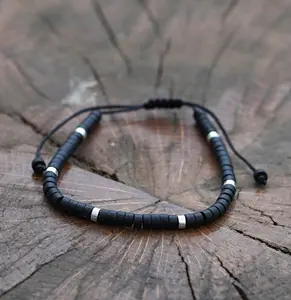 Natural Black Onyx Tube Beaded Bracelet Healing Crystal Dainty Bracelet Yoga Minimalist Handmade Bracelet Gift for Women Men