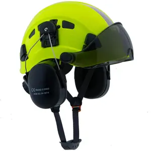 Full Brim Head Cover with Visor + Ear Muffs, Adjustable 6-Point Vented Shell for Outdoor Cutting Garden Work Trimming Mowing