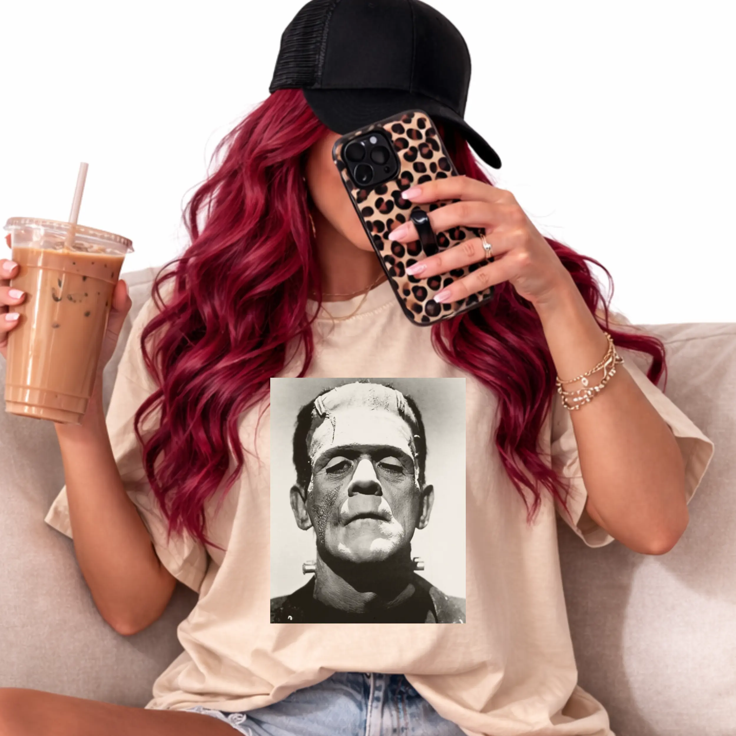 Men's Short-Sleeve Cotton Printed T-Shirt - Frankenstein Monster Portrait, Vintage Horror Movie Inspired, Casual Fit Top