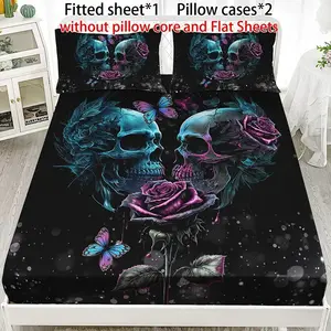 3-Piece High-Definition Art Print Fitted Sheet Set, Includes 1 Fitted Sheet & 2 Pillowcases, Multiple Sizes Available, Durable
