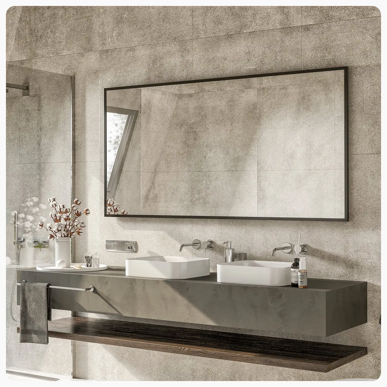 Eviva Aureline 60" x 30" Rectangular Black Stainless Steel Framed Mirror