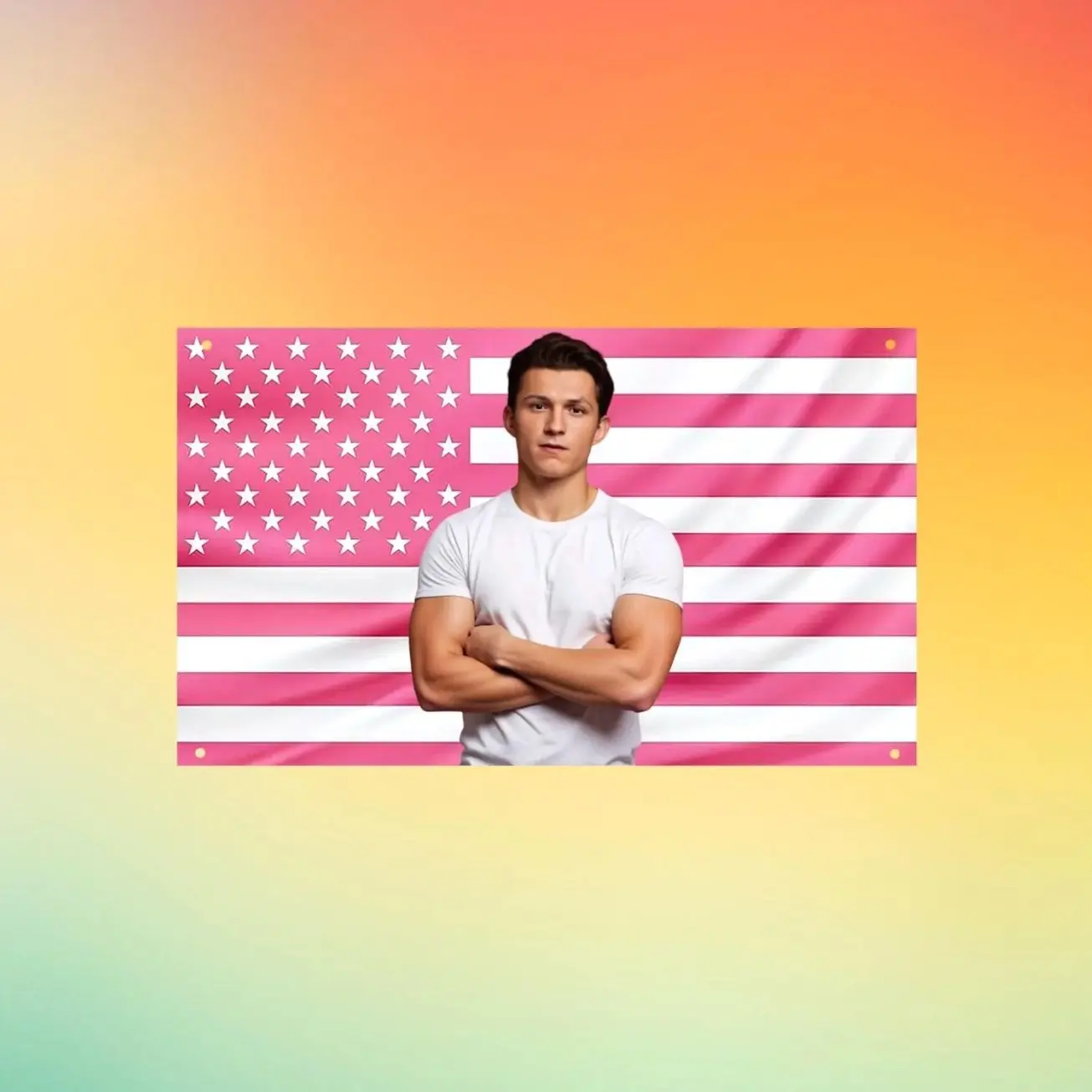 Tom Holland Pink US Flag Wall Tapestry | Spider-Man Actor Flag | Aesthetic Marvel Dorm Room Decor | Tom Holland Fan Gift
