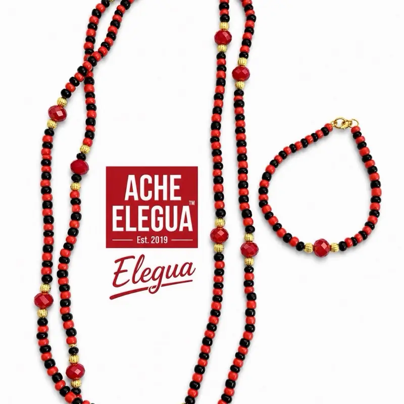 Set Elegua Eleke and Ide Handmade Necklace - Unique Orisha-Representing Piece with Colorful Beads and Spiritual Meaning