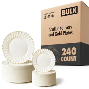 Scalloped Ivory and Gold Plates (240 Pack)