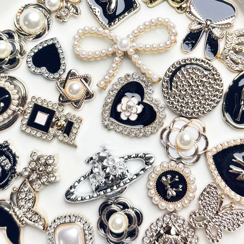 【NO Hole NOT Bead】Fancy Glitter Elegant Pearlylike Black Silver Gold Resin Charms Phone Case Making DIY Accessories Flatback Slim Fillings Home Decor Charms