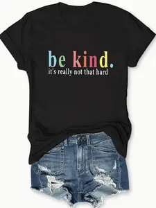 Chic Alphabet-Print Tee - Versatile, Easy-Care & Comfortable, Women's Casual All-Season T-Shirt Fashionable Womens Graphic Print T-Shirt - Casual Short Sleeve Crew Neck Top - Lightweight & Breathable for Spring & Summer Wardrobe