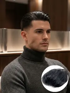 Undetectable Men's Back Comb Toupee - V-Looped Glueless Human Hair on Ultra-Thin 0.03mm PU Skin Base - Like a Second Skin for Maximum Realism, Effectively Covers Bald Spots & Thinning Hair for a Flawless Look.