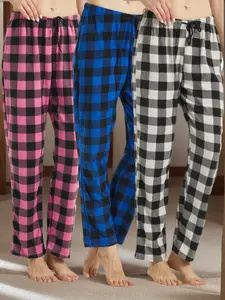 3 Pack Womens Fleece Pyjama Bottoms Ultra Soft Checked Lounge Pants Winetr Pyjamas for Women PJs Loungewear Pjs Trousers Pajamas