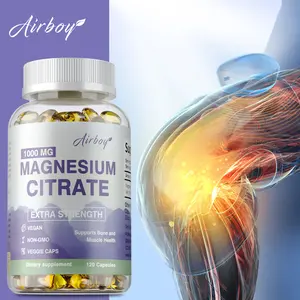 Airboy 1000mg Magnesium Citrate Capsules, 120 capsules, gluten-free, non-GMO, supports heart and bone health.