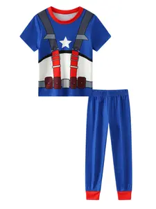 Summer New Short Sleeve Long Pants Superhero Theme Kids Pajamas, Durable No Fading Comfortable Home Essential, Cartoon Style