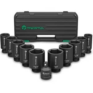 11Pcs Axle Nut Set, 1/2 Drive SAE 15/16 to 1-3/4, CR-MO 3/4 to 1/2 Adapter, 6-Point Set for Large Auto Repairs, Agricultural implement