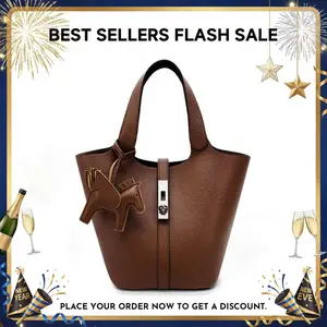CN6004 Tote Bag for Women Vegan Leather Bucket Purse for Women Top Handle Handbag Shoulder Bag with Detachable Small Purse Yellow Brown TikTokShopHolidayHaul