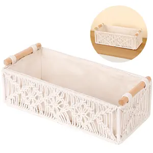 Cotton Rope Storage Basket, Handwoven Decorative Storage Bin for Living Room, Multipurpose Organizer for Magazines Remotes Blankets, Foldable Desktop Basket with Handles