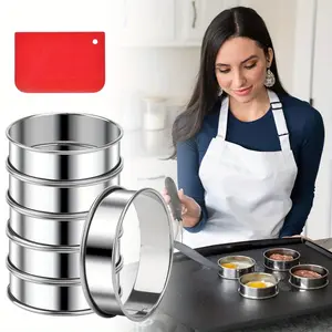 Stainless Steel Baking Rings Set, with Scraper English Muffin Rings, Double Layer Tart Molds, Dough Scraper Pastry Rings for Cake, Cookie Baking, Kitchen Baking Tool for Christmas