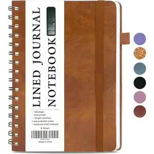Lined Spiral Journal Notebook for Women & Men, College Ruled Hardcover Notebook for Work & Note Taking, Journals for Writing, 100 GSM, Business, School, 140 Pages, A5(5.8"x8.5") - Brown
