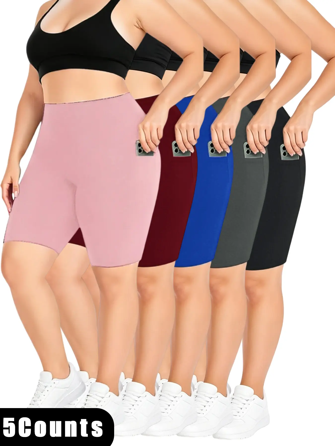 5-piece plus size yoga shorts high-waisted sports shorts, spring and summer five-point cycling pants, casual shorts, comfortable and breathable tiktokshopbacktoschool