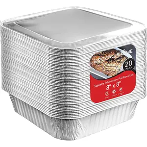 8x8 Foil Pans with  (20 Pack) 8 Inch Square  Pans with Covers -Disposable  Containers  for Baking Cake, Cooking, Heating, Storing, Prepping
