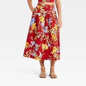 Women's Resort Poplin Drop Waist Midi Skirt - A New Day