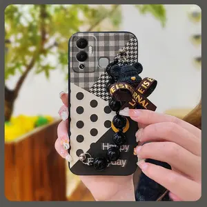 Black pearl pendant cute Phone Case For infinix Hot12 Play/NFC/X6816C Bear bracelet silicone protective case Dirt-resistant Simplicity soft case Anti-knock Skin-friendly feel