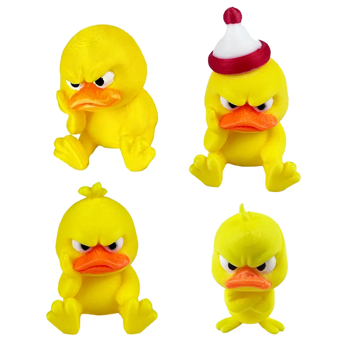 Angry Duck 4-Pack Funny Ducks 3D Printed Collectible Figurines & Miniatures Set - Lightweight Smooth Iron Fish Hat Durable Solid Craft Miniatures, Home Desk Decor, Shelf Display, Unique Gift for Collectors