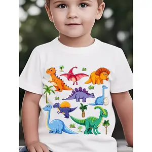 Kids' Dinosaur Animal Graphic Tee, Breathable Comfortable Short-Sleeve Round-Neck Graphic Printed Tshirt, 1-8 Years Summer Sports Top