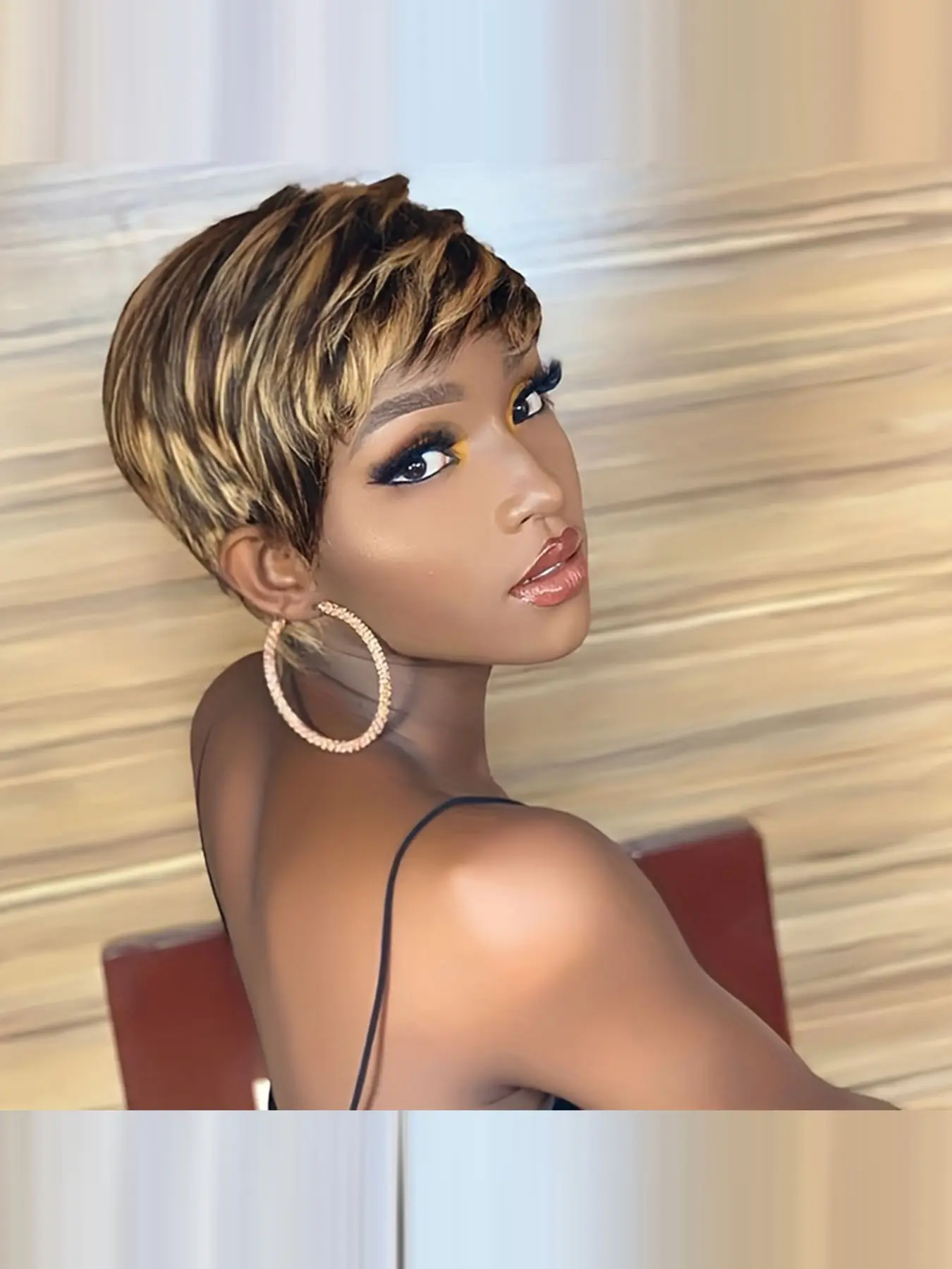 Human Hair Mixed Blonde Wig, Short Pixie Cut Wigs for Women, Perfect for Halloween, Christmas Party, Music Festivals