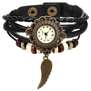 OIDEA Vintage Tribal Wing Pendant Wrap Watch, Multi-Layer Leather Cord Boho Quartz Wristwatch summerwins, Fashionable Quartz Watches, Throwback Quartz Watches,summerwins