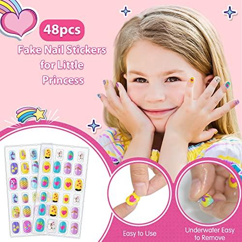 BATTOP Kids Nail Set for Girls, Nail Art Kits with Nail Dryer & Glitter Pen, Quick Dry & Peel Off & Non-Toxic Nail , Christmas Birthday Gifts for Girls Ages 6 7 8 9 10 11 12