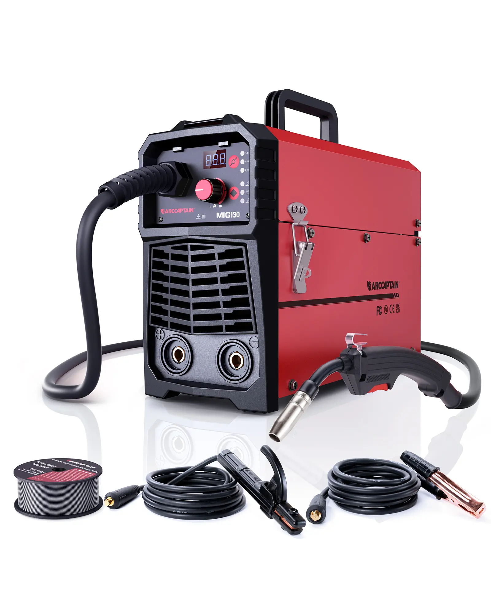 ARCCAPTAIN 130A MIG Welder, 110V Flux Core MIG Welder/Lift TIG/Stick 3 in 1 Welding Machine with Synergy, IGBT Inverter Portable Gasless Welder Equipment with Welding Gun and 2lb Welding Wire
