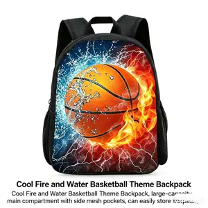 Kids' basketball backpack, made of lightweight polyester, with adjustable shoulder straps, smooth zippers, and a cool basketball design. Ideal for school and outings.