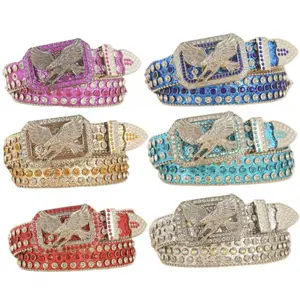Y2K Hip-Hop Trendy Heavy-Duty Belt with Eagle Buckle Fully Covered in Rhinestones 3D Carved Diamond Buckle Double-Row Rivets Crystal Strap Stylish Eye-Catching