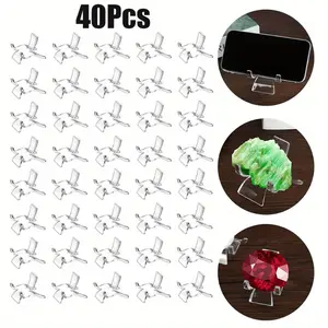40 Pieces Small Collectibles Display Holder, Triangle Clear Plastic Display Holder, for Rock Mineral Agate Fossil Coral Small Display Stands