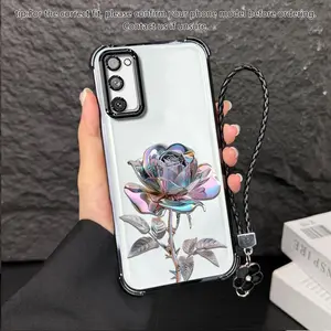 Suitable for [Galaxy S20 Fe] high-end women's phone case🥰，a beautiful four-leaf clover lanyard is included🍀，electroplated Four-Corner Shockproof phone casesophisticated, minimalist rose pattern YM99
