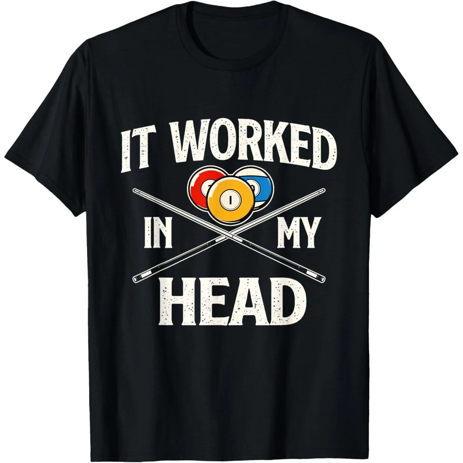Women's Short-Sleeve Basic Casual Cotton Print T-Shirt - "It Worked In My Head" Design for Billiard Pool Players, Made in USA, Shortsleeve, Round Neck, Simple, Soft, Top, Billiard Ball Graphic Women's T-Shirts