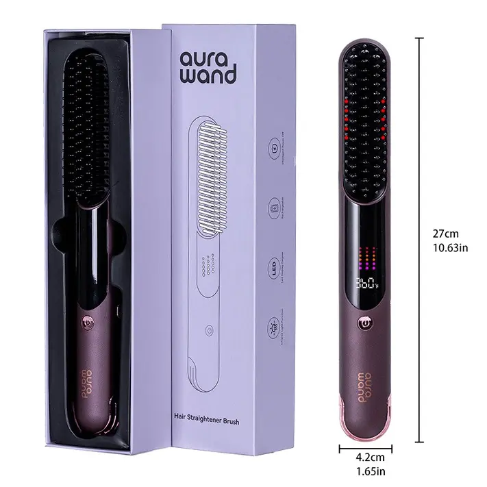 Aurawand 2026 New Wireless Infrared  travel Straightener Brush, Large Capacity Battery, High Quality Portable 2-in-1  Styler for Straightening & Curling, Travel Friendly,Daily, Lightweight, Salon、ionic anti-frizz hair