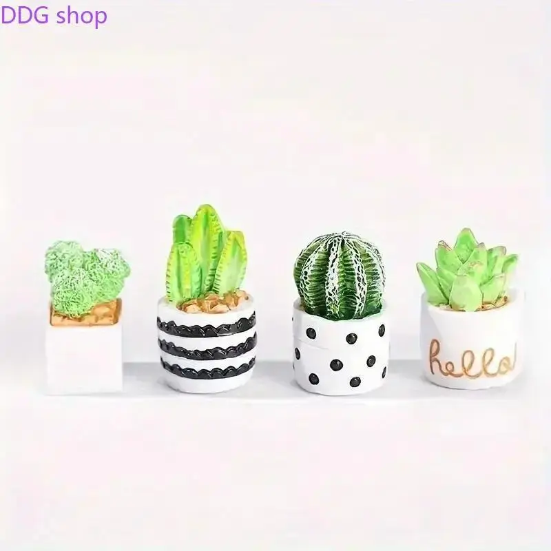 4Pcs Mini Succulent Car Dashboard Decor, Cute Faux Cactus Plant Ornament, Girly Car Interior Accessory, Resin Desktop Decor, Perfect Gift for Girls