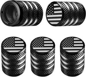Tire Valve Stem Cap Cover 5 Pack Metal with Plastic Liner Anti-Seize Leak-Proof American Flag for Car Truck Motorcycle Bike Black